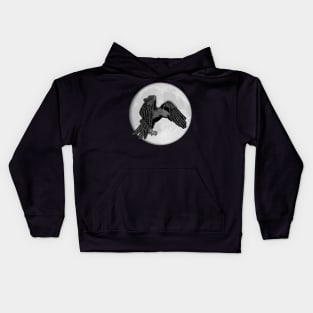 Flying Raven Crow - Full Moon Silhouette 1 Kids Hoodie